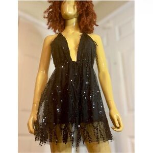 Black Sequin Romper Dress